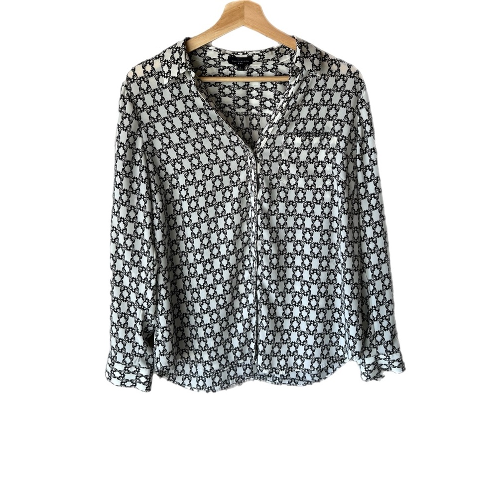 The Limited Black and White Print Button Down Blouse L